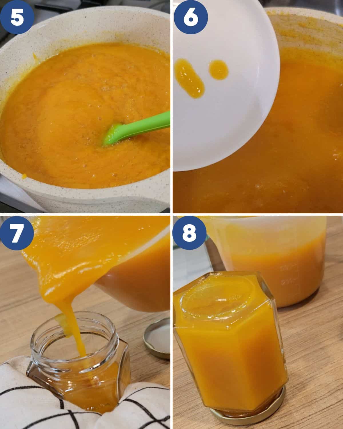 Step by step process photos of cooking the mango jam.