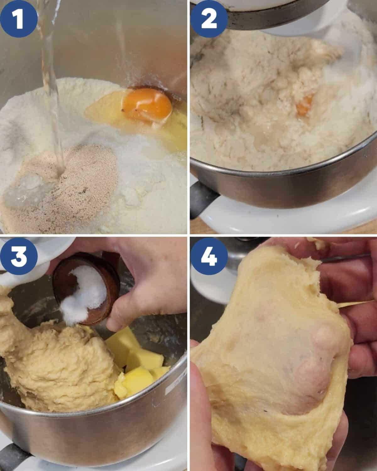 Step by step process photos of making the bread dough.