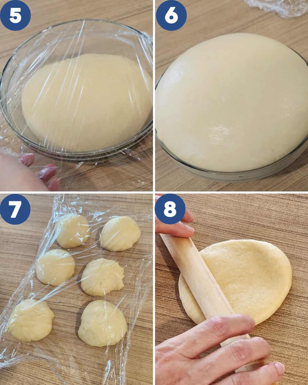 Step by step process photos of fermenting the bread dough.