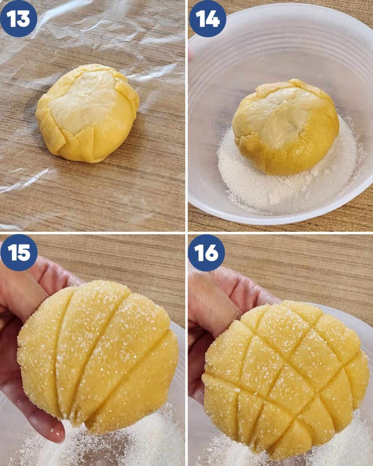 Step by step process photos of decorating the topping.