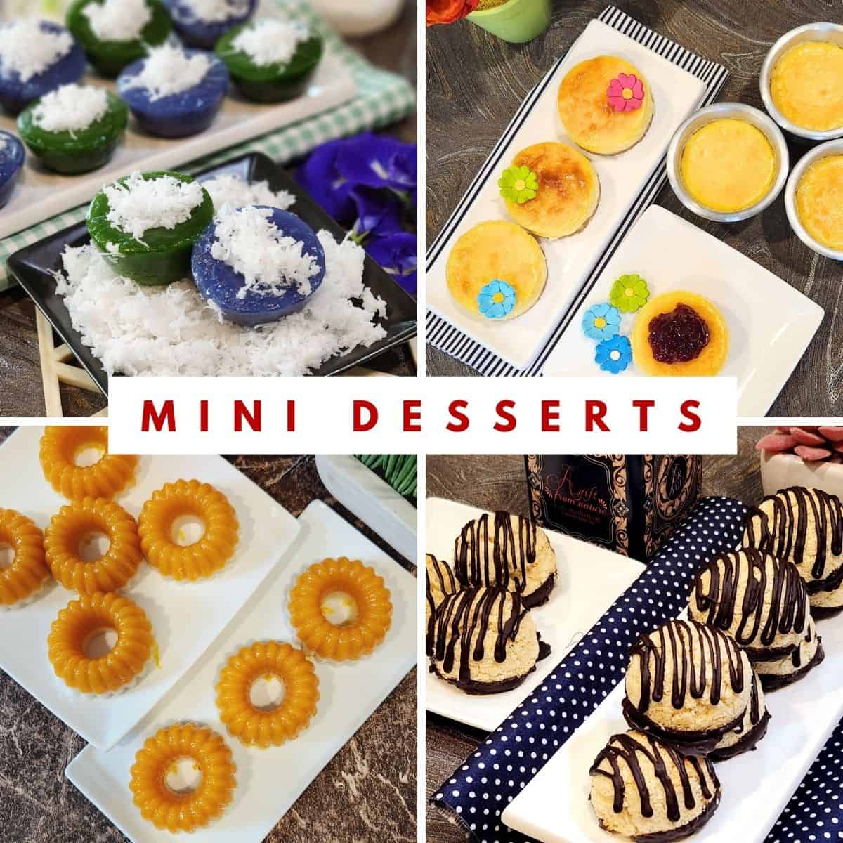 A collaged photos of mini desserts for parties.