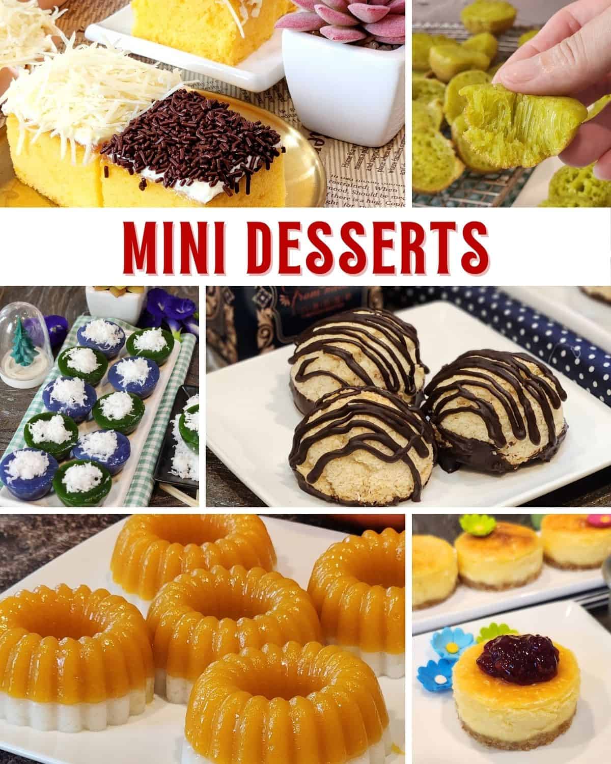 A collage photo of mini desserts for any occasion.