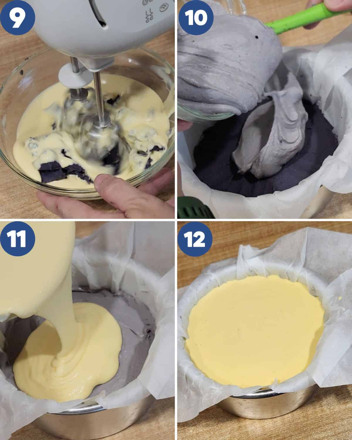 Step by step process photos of assembling the cheesecake. 
