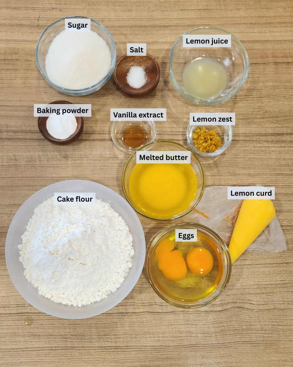 Lemon curd cookies ingredients with labels.