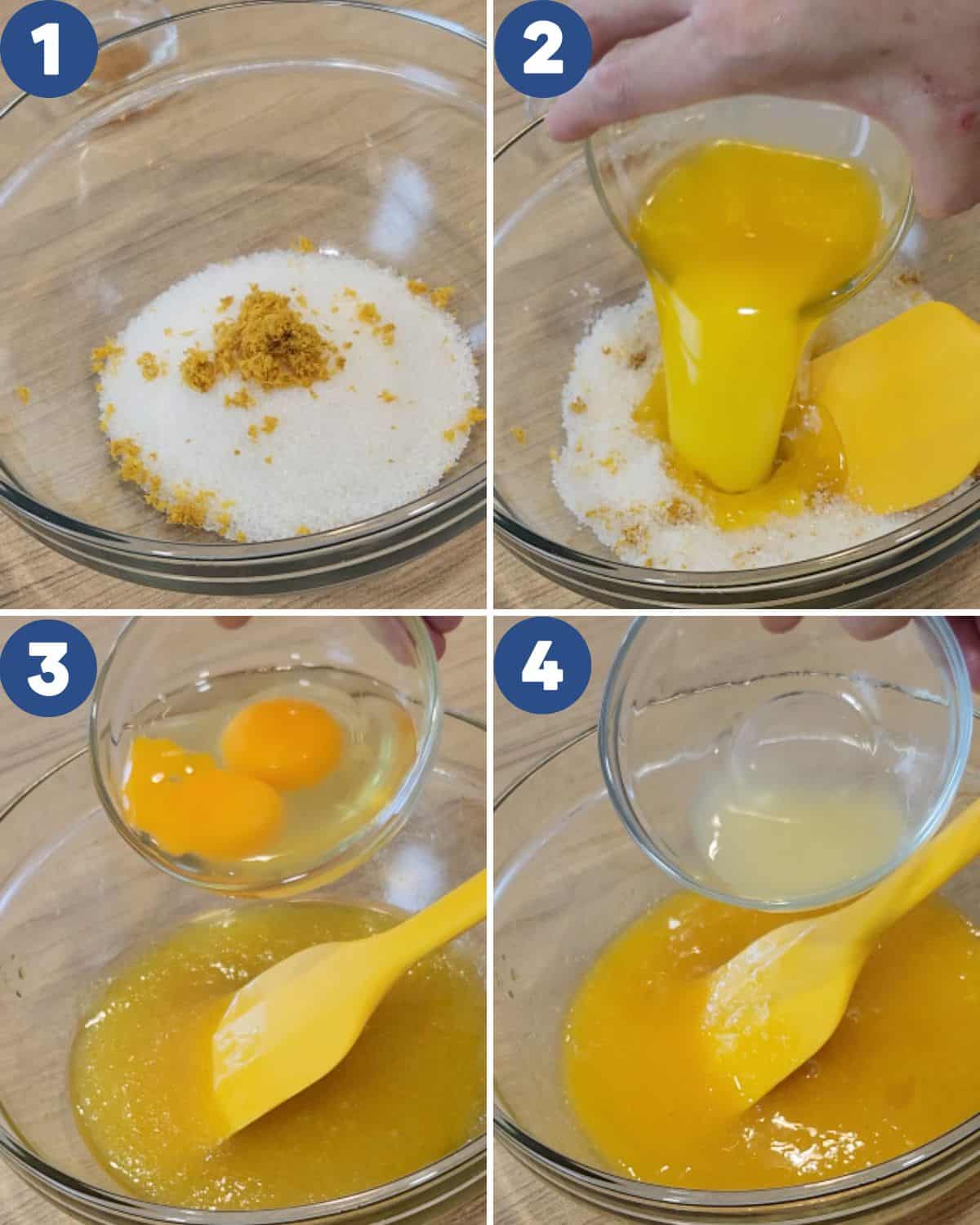 Step by step process photos of preparing to make the lemon curd cookies.