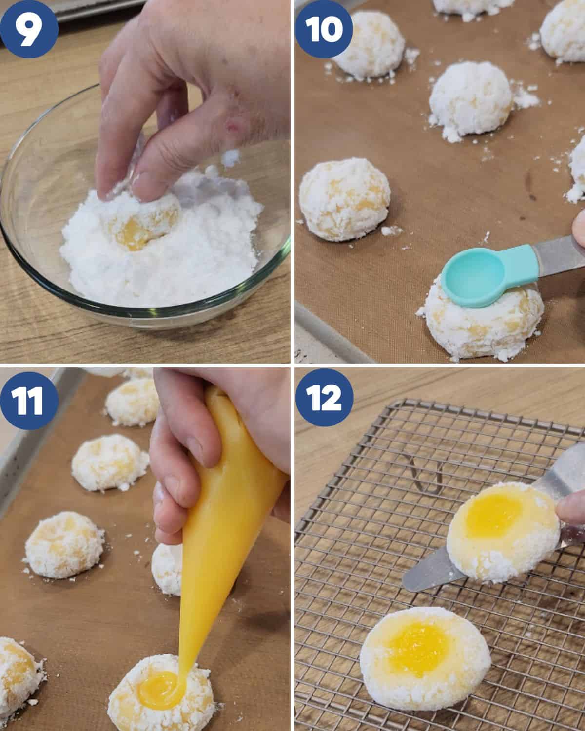 Step by step process photos of shaping the lemon cookies.