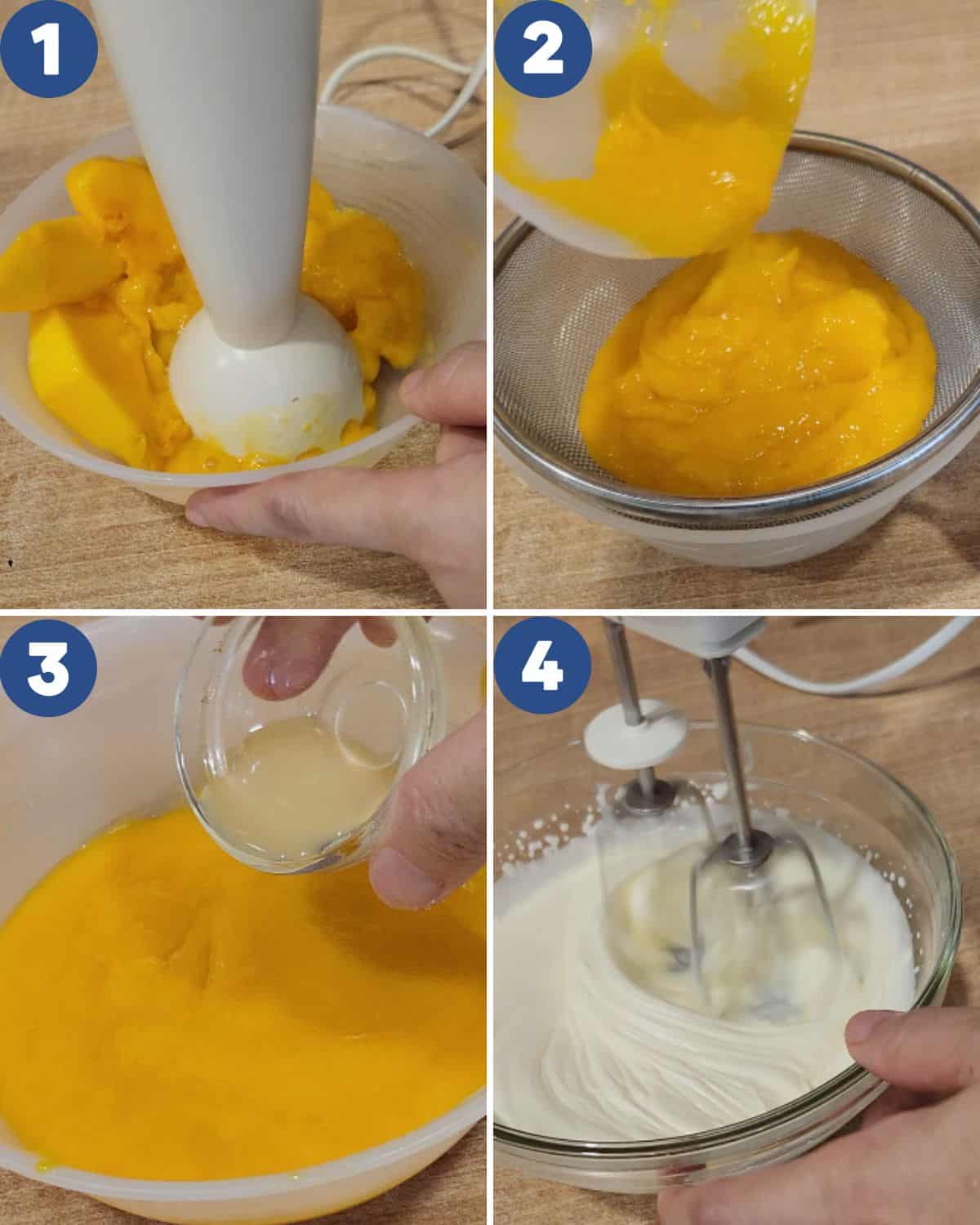 Step by step process photos of preparing the mango.