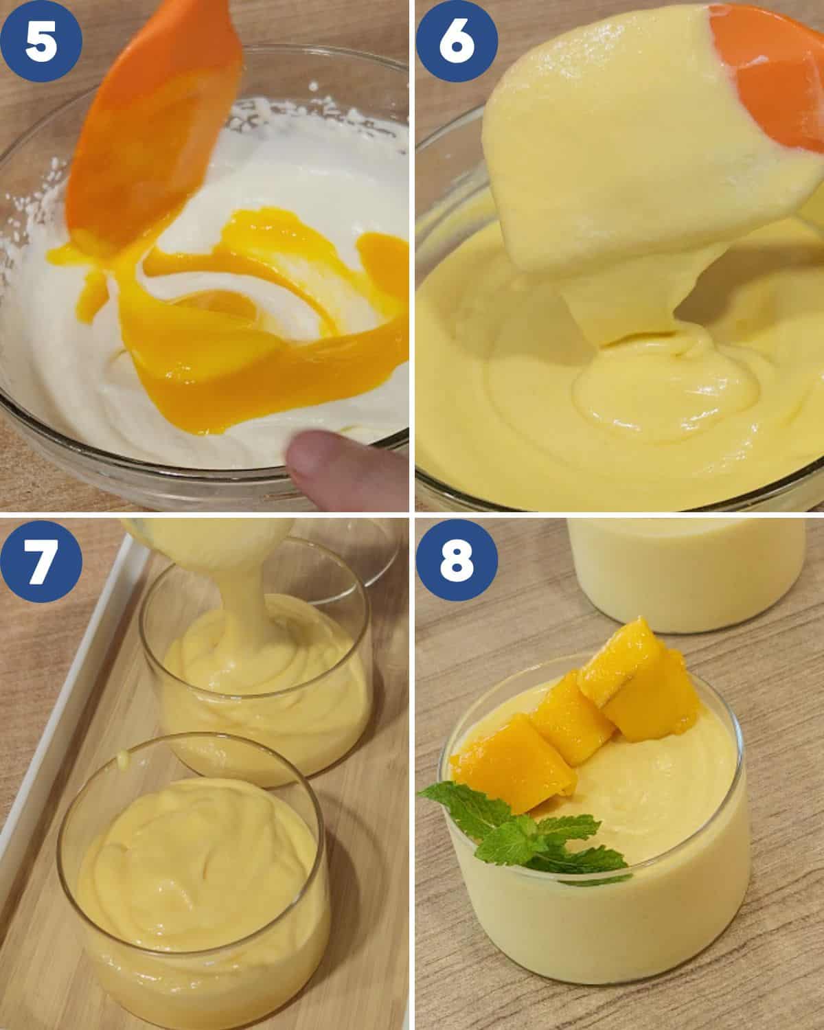 Step by step process photos of making the mango mousse.