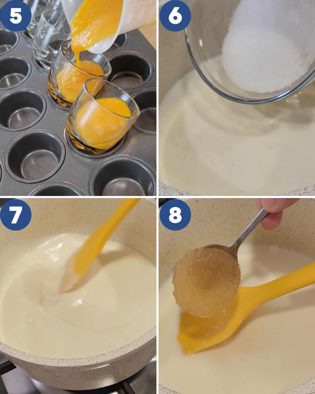 Step by step process photos of making the creamy vanilla layer.