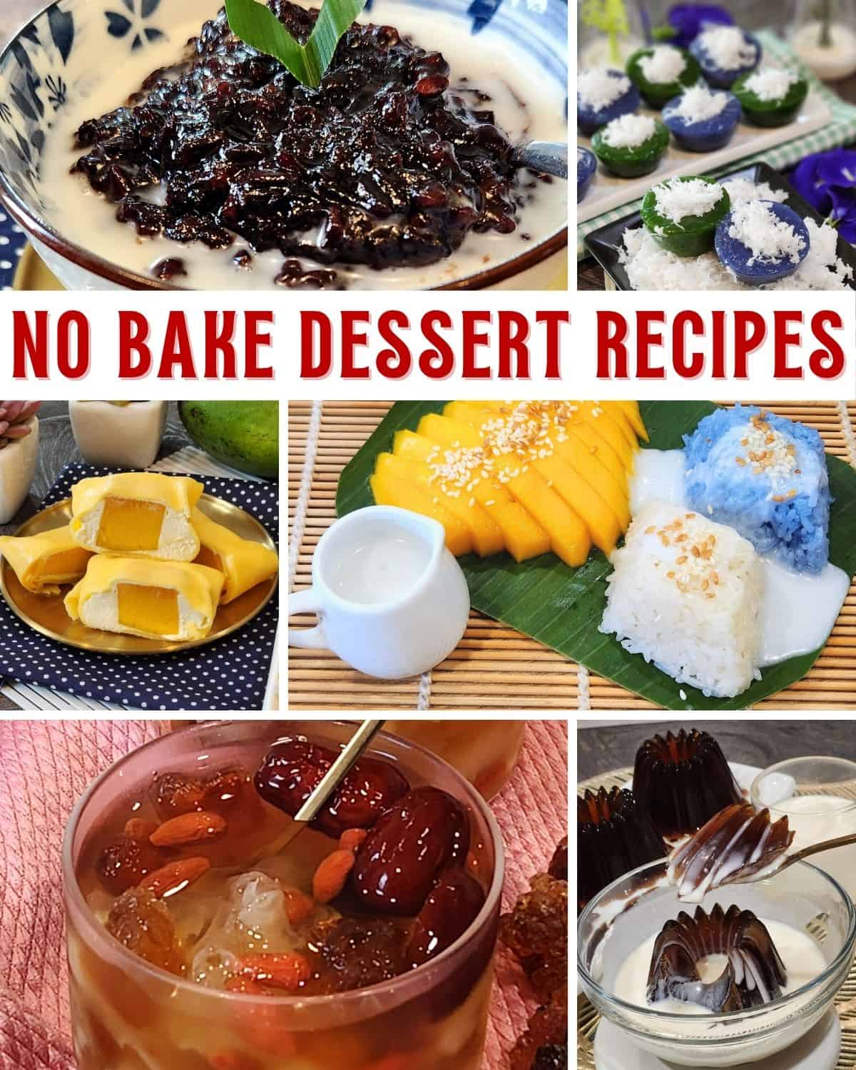 A collaged photos of no bake dessert recipes.
