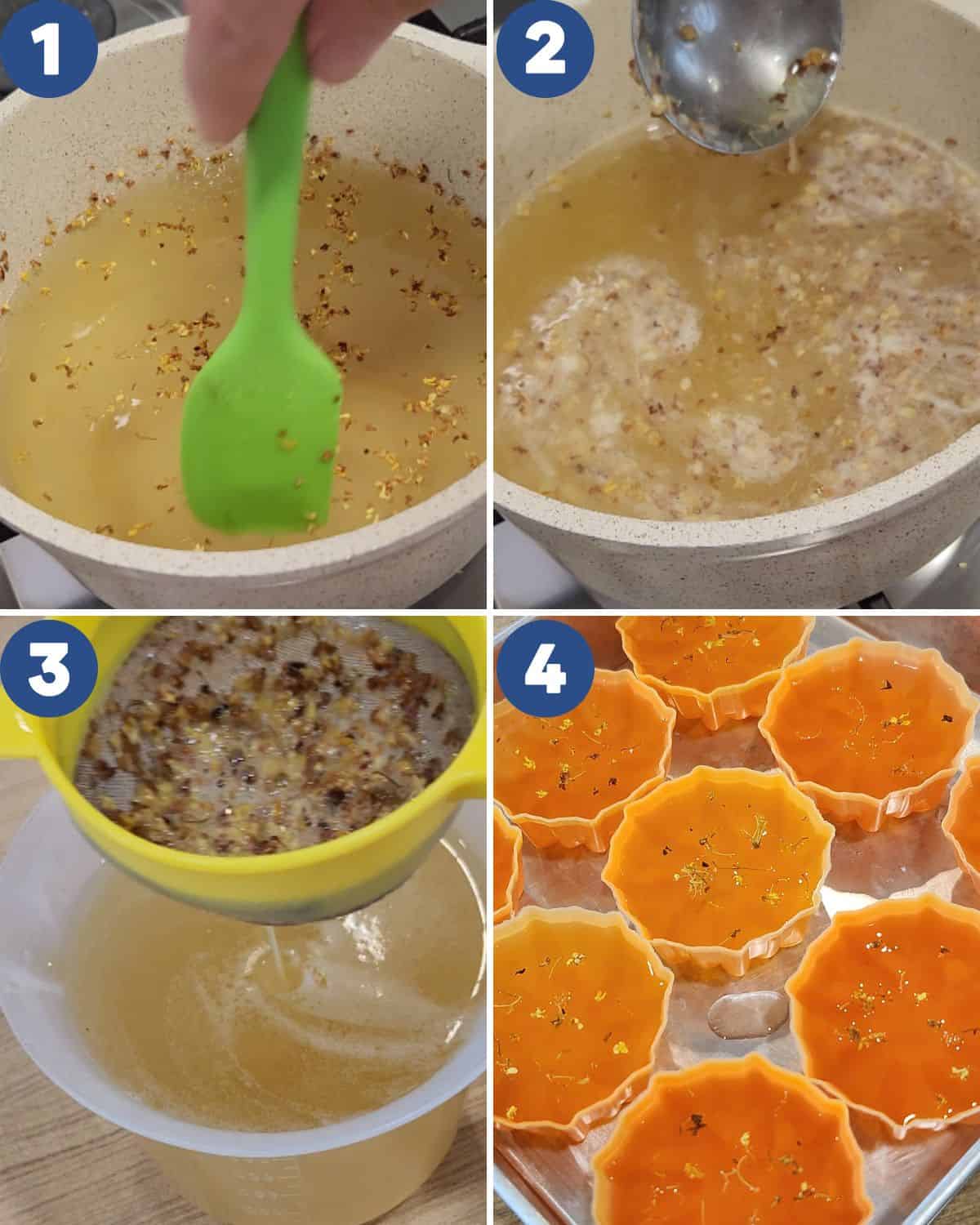 Step by step process photos of making the osmanthus jelly.