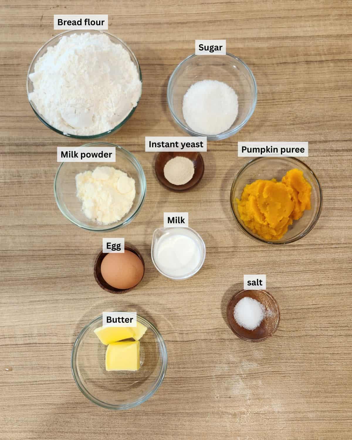 Pumpkin Donuts ingredients with labels.