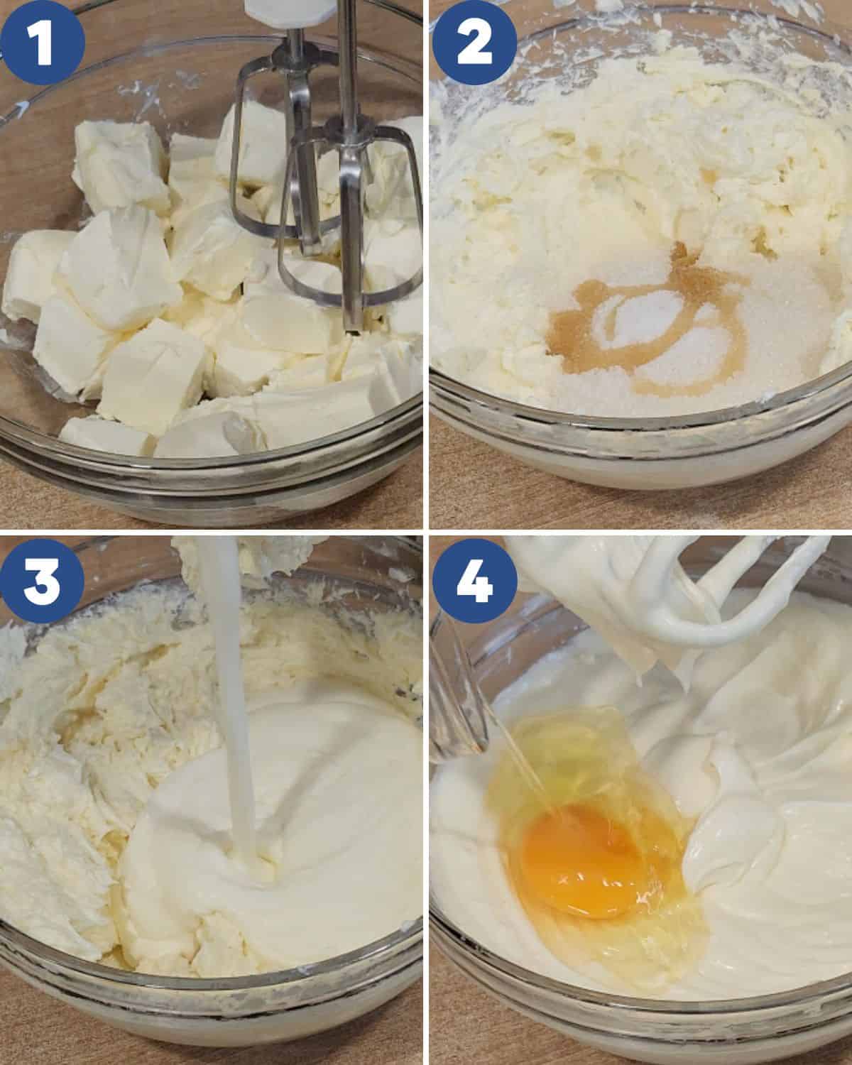 Step by step process photos of softening the cream cheese.